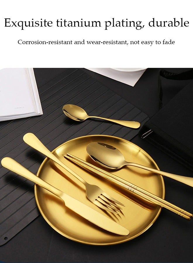 DUNISO 11 Pcs Stainless Steel Camping Cutlery Set, portable outdoor picnic utensil, mirror polished utensil set, with knife, fork, spoon, food clip, chopsticks, plate, utensil bag, suitable for outdoor hiking, picnicking, and barbecue  - Image 5