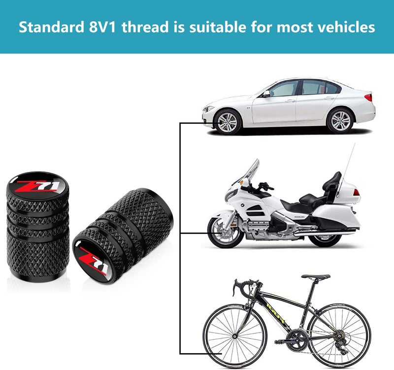BFIVEANTE Tire Valve Stem Caps for Chevrolet Z71 - 4 Pcs Black Metal Car Wheel Air Caps - Image 4