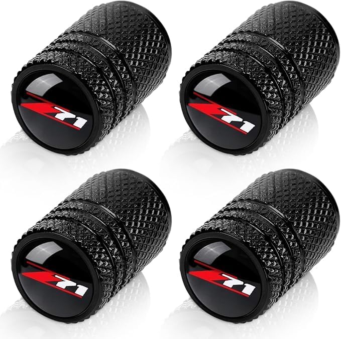 BFIVEANTE Tire Valve Stem Caps for Chevrolet Z71 - 4 Pcs Black Metal Car Wheel Air Caps - Image 1