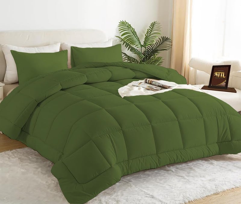 Tigers Trade Lines Cozy Winter Comforter Set by : Luxurious Egyptian Cotton, Super Soft Fiber Filling|For Master Bed (230 * 240 cm)|Olive Green