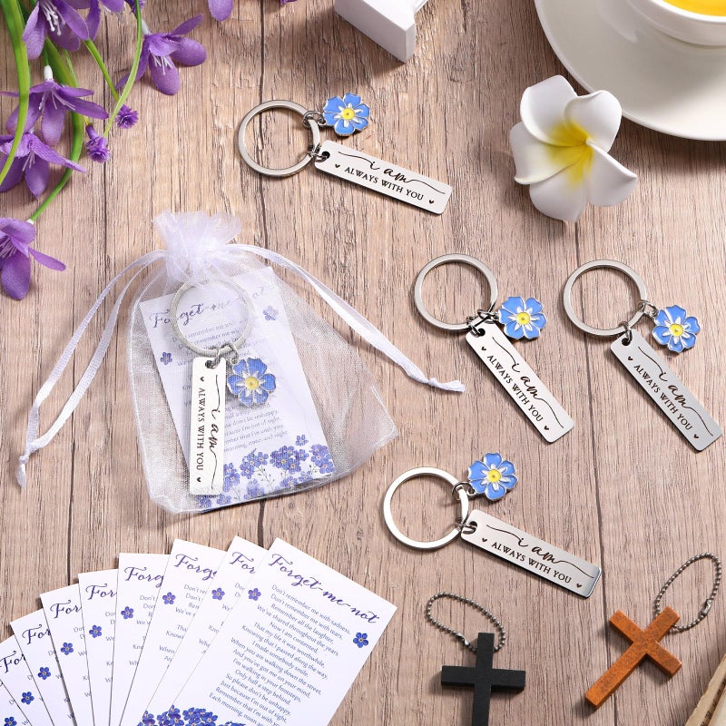 Equsion 50 Set Funeral Favor Keychain Celebration of Life Favor Forget Me Not Poem Card Organza Bag Memorial Gift for Sympathy Guest - Image 4