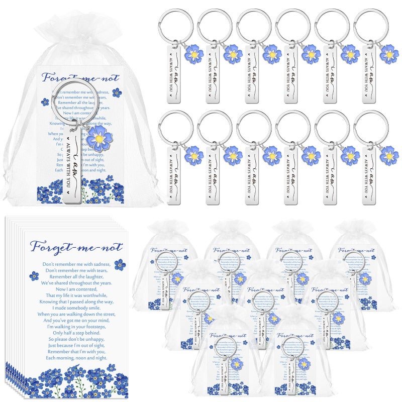 Equsion 50 Set Funeral Favor Keychain Celebration of Life Favor Forget Me Not Poem Card Organza Bag Memorial Gift for Sympathy Guest - Image 1
