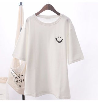 Polyester Fiber Summer Cross-border Korean Dongdaemun Simple Mid-length Loose Smiley Printed Short-sleeve T-shirt Womens Clothing White - pzsku/Z5D1AC3957019B3095151Z/45/1746231423/639e33ab-61be-455f-8df1-9f6e0bf9a22b