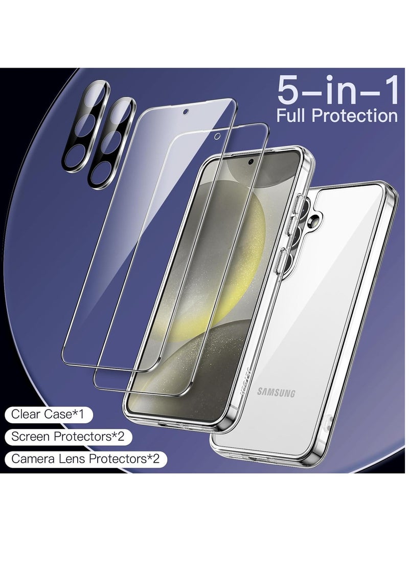 Raxoom 5 in 1 Case for Samsung Galaxy S24 5G with 2-Pack Each Tempered Glass Screen Protector and Camera Lens Protector, Non-Yellowing Shockproof Bumper Phone Cover (Clear) - Image 2