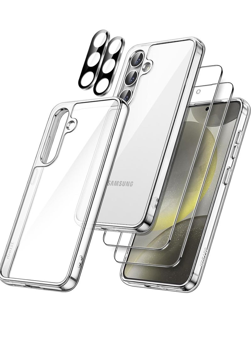 Raxoom 5 in 1 Case for Samsung Galaxy S24 5G with 2-Pack Each Tempered Glass Screen Protector and Camera Lens Protector, Non-Yellowing Shockproof Bumper Phone Cover (Clear) - Image 1