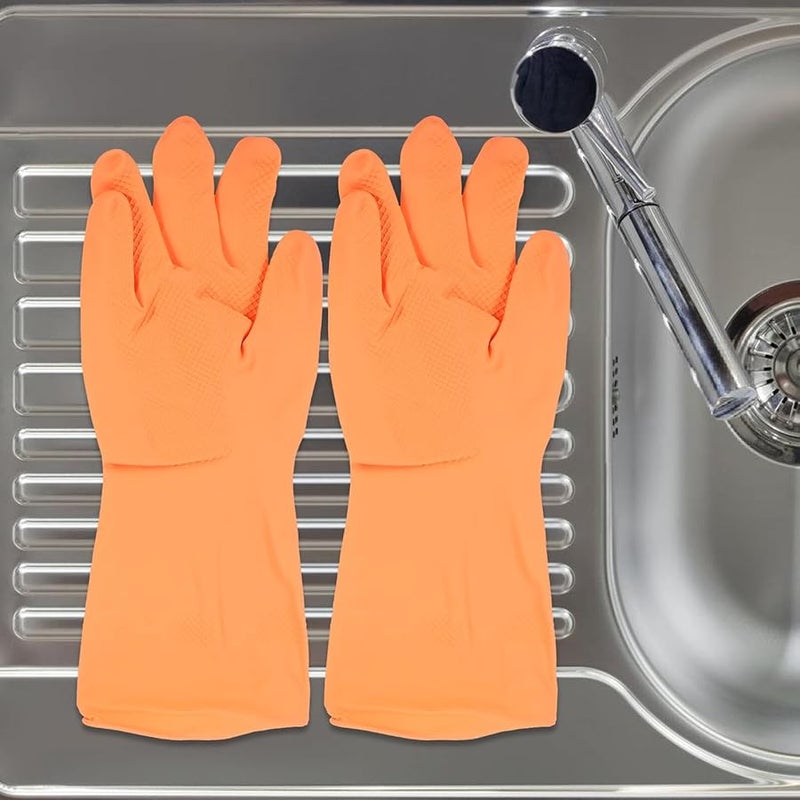 3 Pairs Medium Latex Kitchen Gloves Non Slip Dishwashing Oil Resistant Reusable Pink Orange - Image 5