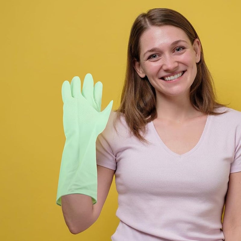 3 Pairs Medium Latex Kitchen Gloves Non Slip Dishwashing Oil Resistant Reusable Pink Orange - Image 4