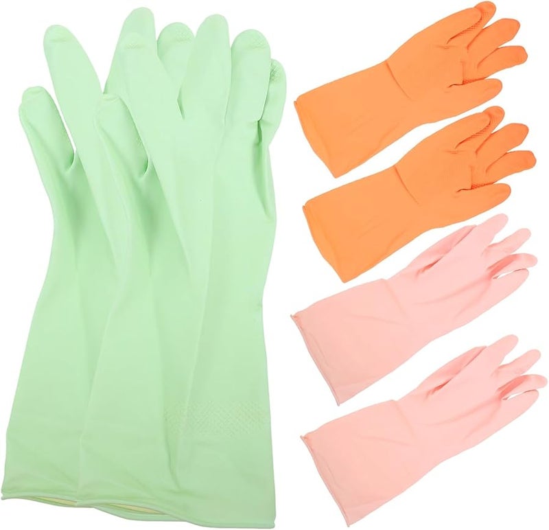 3 Pairs Medium Latex Kitchen Gloves Non Slip Dishwashing Oil Resistant Reusable Pink Orange - Image 2