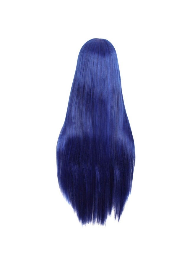 MapofBeauty MapofBeauty 32" 80cm Long Straight Anime Costume Cosplay Wig Party Wig (Dark Blue/Black)  - Image 2