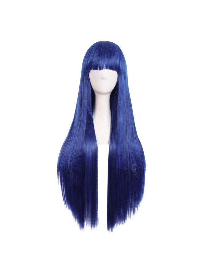 MapofBeauty MapofBeauty 32" 80cm Long Straight Anime Costume Cosplay Wig Party Wig (Dark Blue/Black)  - Image 1