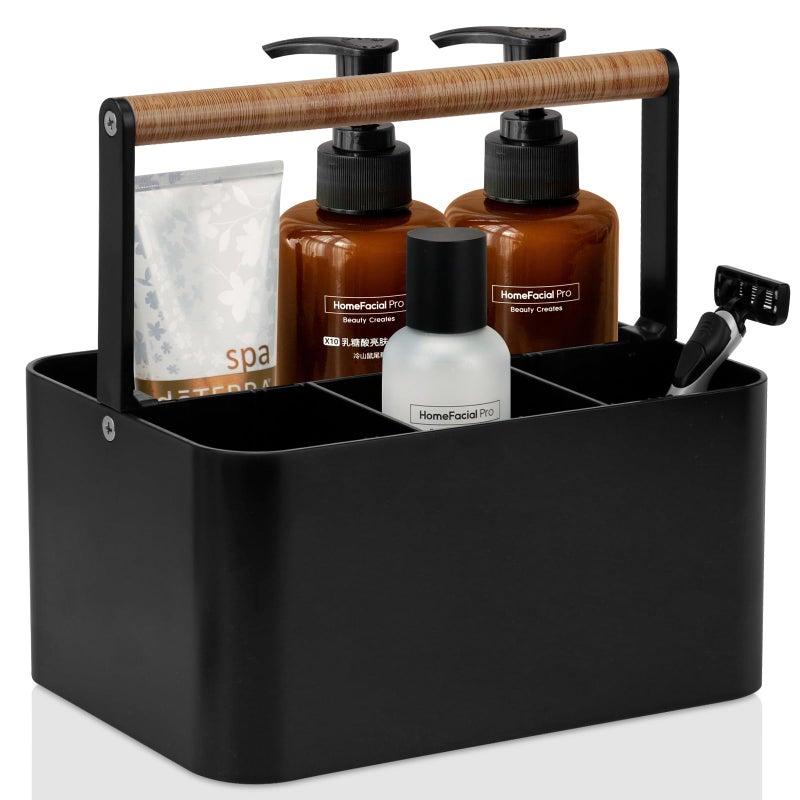 Byuner Portable Shower Caddy Dorm: منظم Caddy الحمام مع مقبض ومقاطعات قابلة للتعديل سلة دش بلاستيكية لمكياج أدوات الزينة المحمولة لتخزين الدش لتنظيف الكلية Caddy Black - Image 1