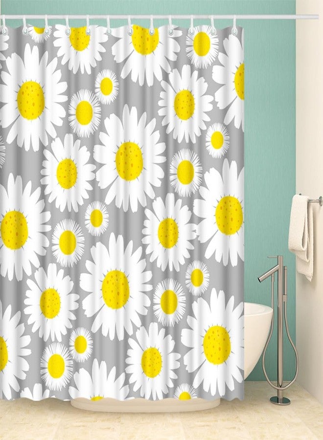 FuShvre Daisy Flower Shower Curtain Yellow and Grey Curtains for Bathroom Bright Floral Bathroom Decor Hooks Included 72"X72" (Yellow) - Image 4