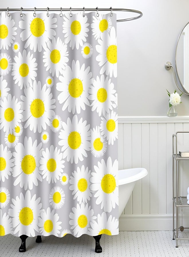 FuShvre Daisy Flower Shower Curtain Yellow and Grey Curtains for Bathroom Bright Floral Bathroom Decor Hooks Included 72"X72" (Yellow) - Image 3