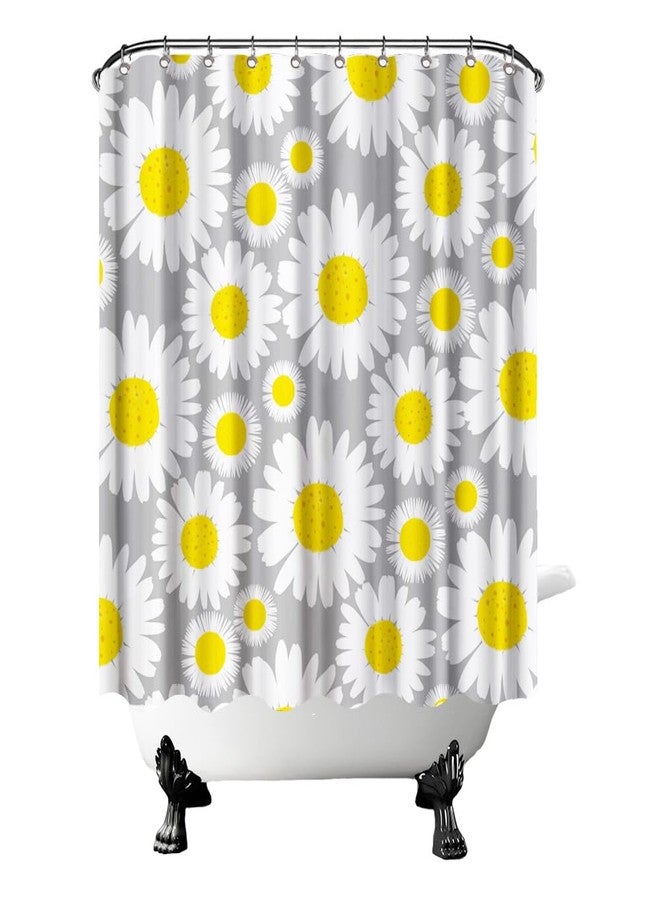 FuShvre Daisy Flower Shower Curtain Yellow and Grey Curtains for Bathroom Bright Floral Bathroom Decor Hooks Included 72"X72" (Yellow) - Image 1