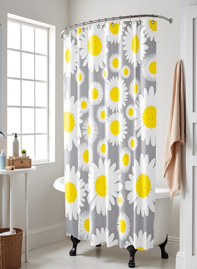 FuShvre Daisy Flower Shower Curtain Yellow and Grey Curtains for Bathroom Bright Floral Bathroom Decor Hooks Included 72"X72" (Yellow) - Image 2