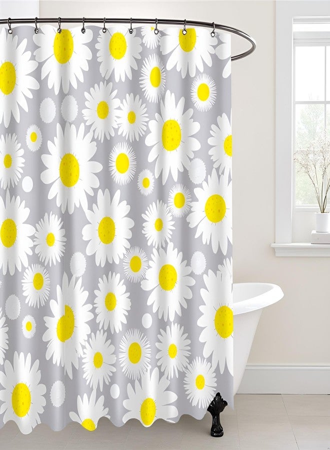 FuShvre Daisy Flower Shower Curtain Yellow and Grey Curtains for Bathroom Bright Floral Bathroom Decor Hooks Included 72"X72" (Yellow) - Image 5