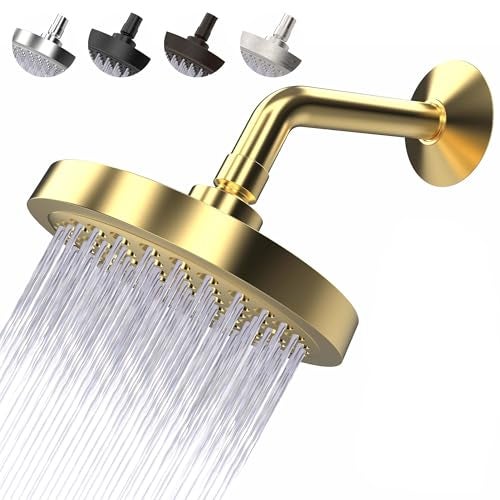 CircleSplash High Pressure Shower Head - Anti-Clogging Silicone Nozzles - 2.5 GPM Removable Restrictor - Easy to Clean Adjustable Replacement - easy to install with Plumbers Tape - 6 inch - Elegant Gold Finish - Image 1