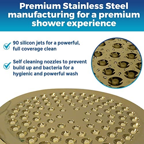 CircleSplash High Pressure Shower Head - Anti-Clogging Silicone Nozzles - 2.5 GPM Removable Restrictor - Easy to Clean Adjustable Replacement - easy to install with Plumbers Tape - 6 inch - Elegant Gold Finish - Image 3