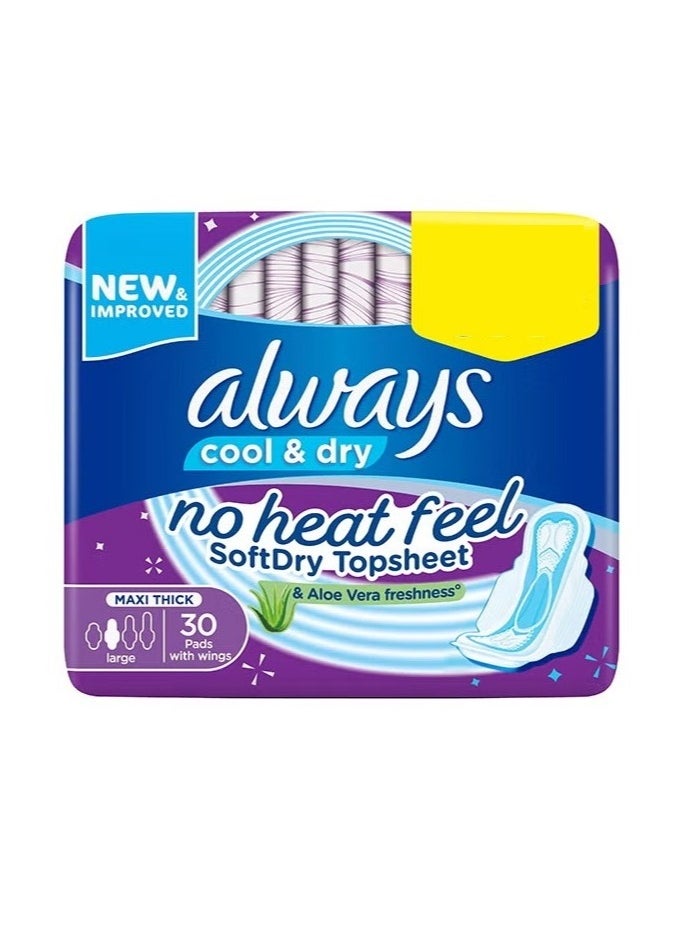 Cool And Dry No Heat Feel Maxi Thick Sanitary Pads With Wings - 30 Pad Count Large