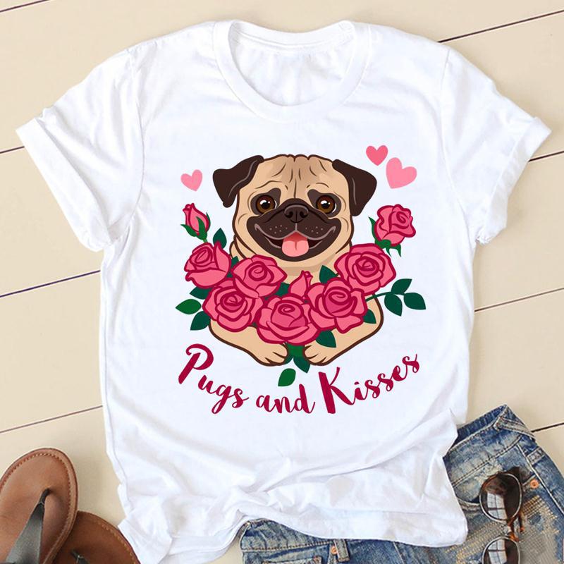 Dog Mom Personality Pattern Round Neck Printed White T-Shirt Short Sleeve Women'S Wish/ - Image 1
