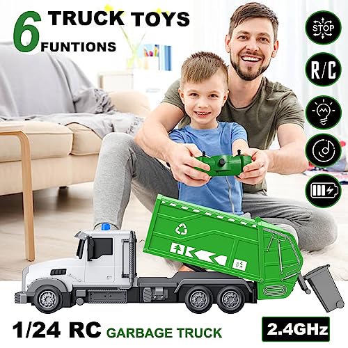 CALEST 24Ghz Remote Control Garbage Truck Toys124 RC Garbage Truck with 6 Channel Remote Control Waste Management Garbage Truck Birthday Gifts Ideas for Boys Age 38 Year Old - Image 5