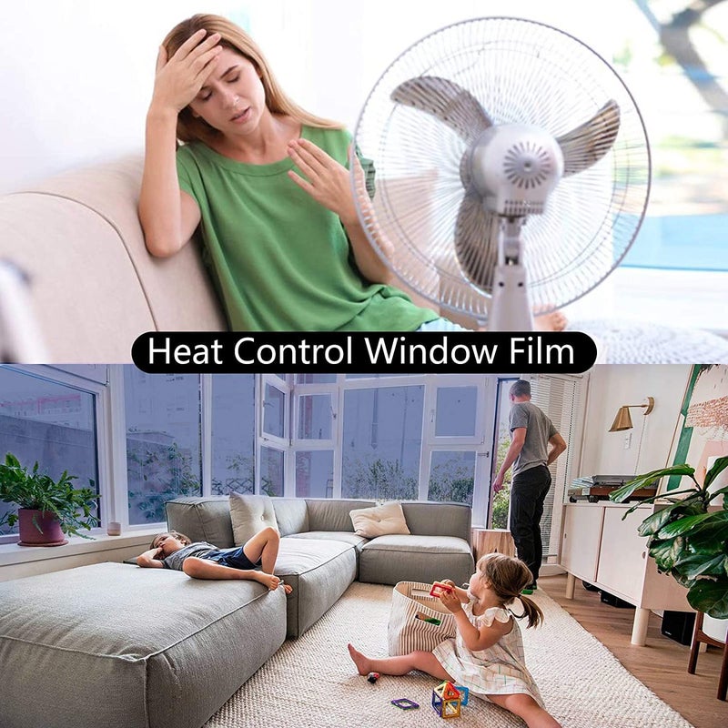 ERATO Anti UV Reflective Window Film Static Cling Window Glass Film Sun Control Film (50cm x 100inch, Light Black Window Film) - Image 2