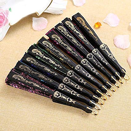 Garden Of Arts Garden Of Arts Colored Embroidered Flower Pattern Black Silk Cloth Folding Hand Fan for Woman  - Image 3