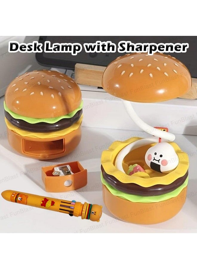 فنبلاست مصباح طاولة فن بلاست وقلم تلوين - مزيج من مصباح مكتبي على شكل برجر و10 أقلام تلوين للوجبات السريعة للأطفال والكبار، مصباح مكتبي قابل لإعادة الشحن مع مبراة، هدية عيد ميلاد للأطفال، هدايا إرجاع للأطفال - Image 5