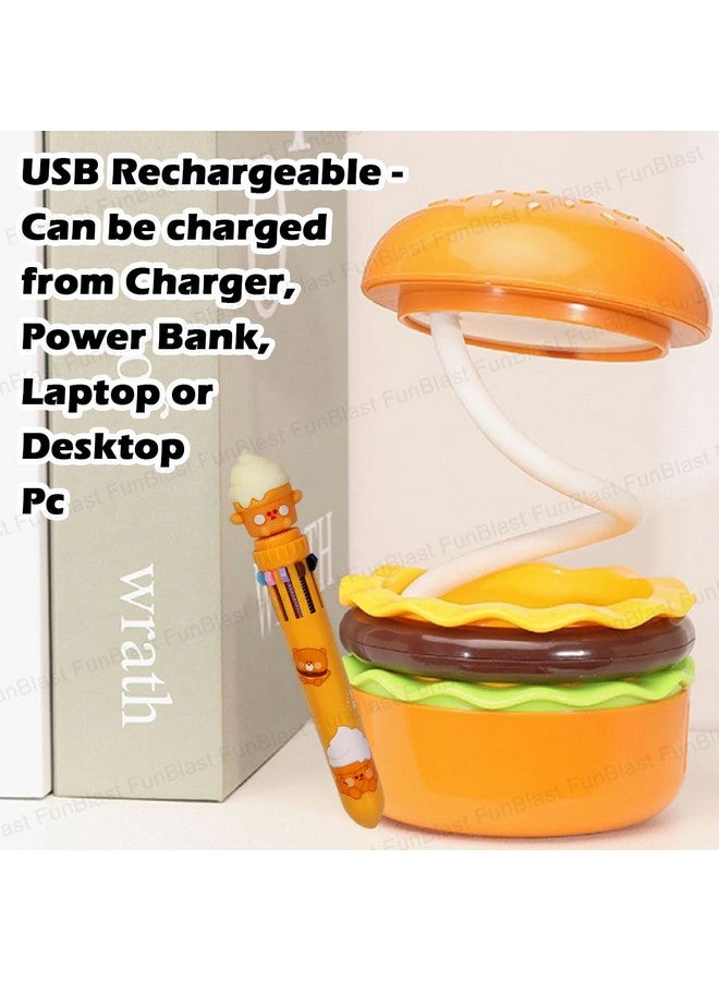 فنبلاست مصباح طاولة فن بلاست وقلم تلوين - مزيج من مصباح مكتبي على شكل برجر و10 أقلام تلوين للوجبات السريعة للأطفال والكبار، مصباح مكتبي قابل لإعادة الشحن مع مبراة، هدية عيد ميلاد للأطفال، هدايا إرجاع للأطفال - Image 4