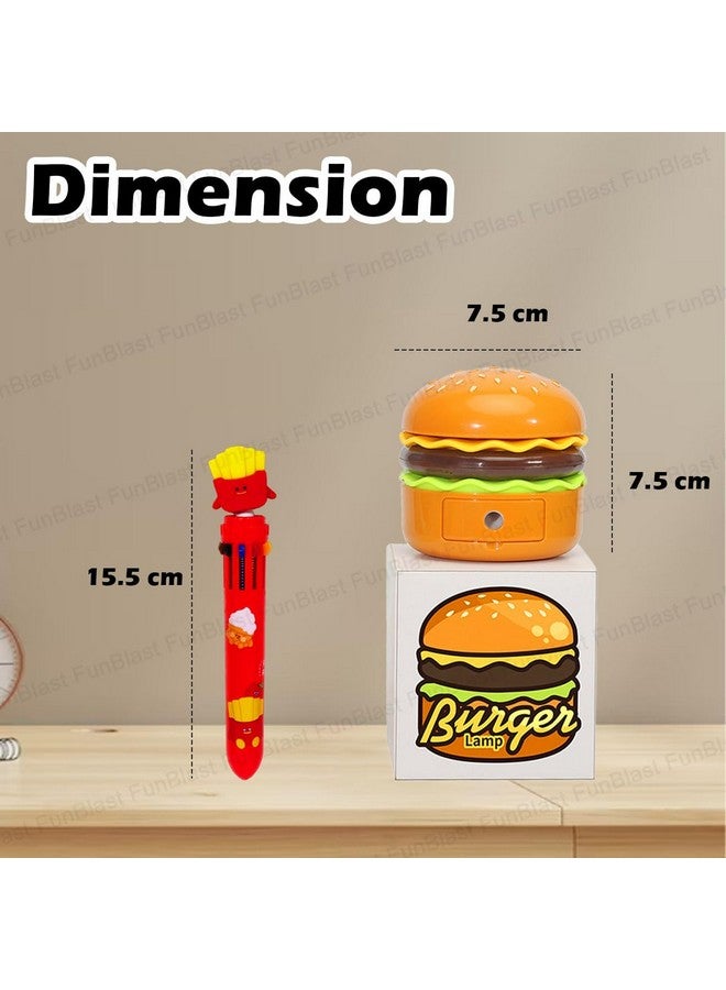 فنبلاست مصباح طاولة فن بلاست وقلم تلوين - مزيج من مصباح مكتبي على شكل برجر و10 أقلام تلوين للوجبات السريعة للأطفال والكبار، مصباح مكتبي قابل لإعادة الشحن مع مبراة، هدية عيد ميلاد للأطفال، هدايا إرجاع للأطفال - Image 2