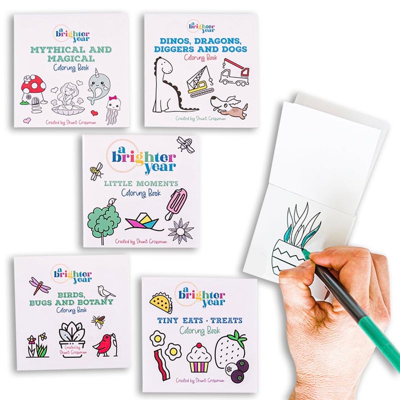 A Brighter Year The Original Adult Mini Coloring Book  5Piece Variety Pack  3 x 3 Pocket Size 50 Pages Lay Flat Binding Thick Paper  No Bleeding  Stress  Anxiety Relief  Relaxation Gift