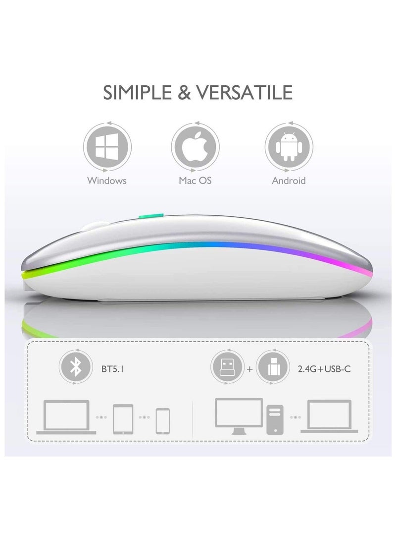 Captaintech LED Wireless Mouse, Rechargeable Slim Silent Mouse 2.4G Portable Mobile Optical Office Mouse with USB & Type-c Receiver, 3 Adjustable DPI for Notebook, PC, Laptop, Computer, Desktop (White) - Image 3