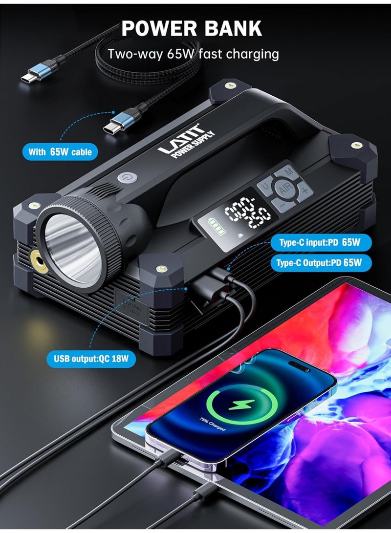 Jump Starter with Air Compressor 150PSI 65W Charger, 12V Car Battery Jumper Starter Pack Portable(10L Gas/8L Diesel), 103.6Wh Jump Box with LCD... - Image 5