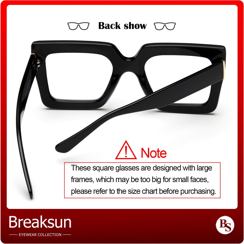 Breaksun نظارات بريكسون oversized لحجب الضوء الأزرق للنساء، تصميم مربع سميك، نظارات كمبيوتر غير طبية (أسود) - Image 4