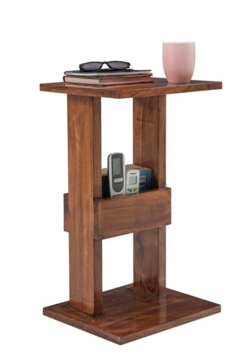 IThree Solid sheesham Sofa Chair Arm Rest Tray Table Stand BrownWood - Image 4