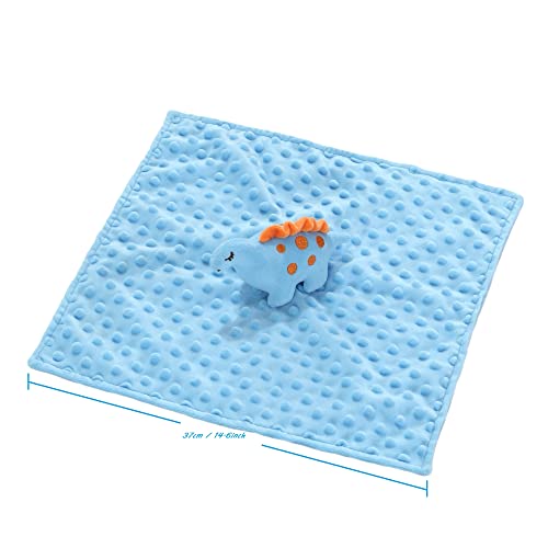 CREVENT Cozy Plush Baby Security Blanket Loveys for Baby Boys, Minky Dot Front + Sherpa Backing with Animal Face (Blue Dinosaur + Tag) - Image 3