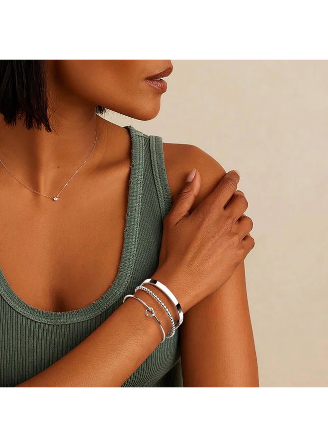 Poxtex Silver Bracelets for Women Stack, Silver or Gold Plated Cuff Bangle Set, Trendy Silver Jewelry for Women Fashion, Adjustable, Brass, no gemstone - Image 2