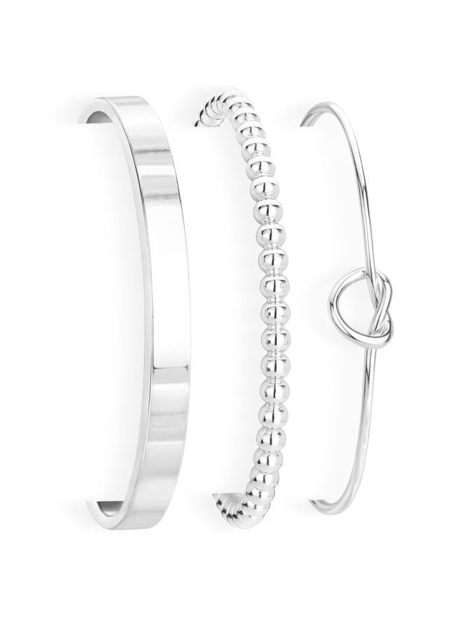 Poxtex Silver Bracelets for Women Stack, Silver or Gold Plated Cuff Bangle Set, Trendy Silver Jewelry for Women Fashion, Adjustable, Brass, no gemstone - Image 1