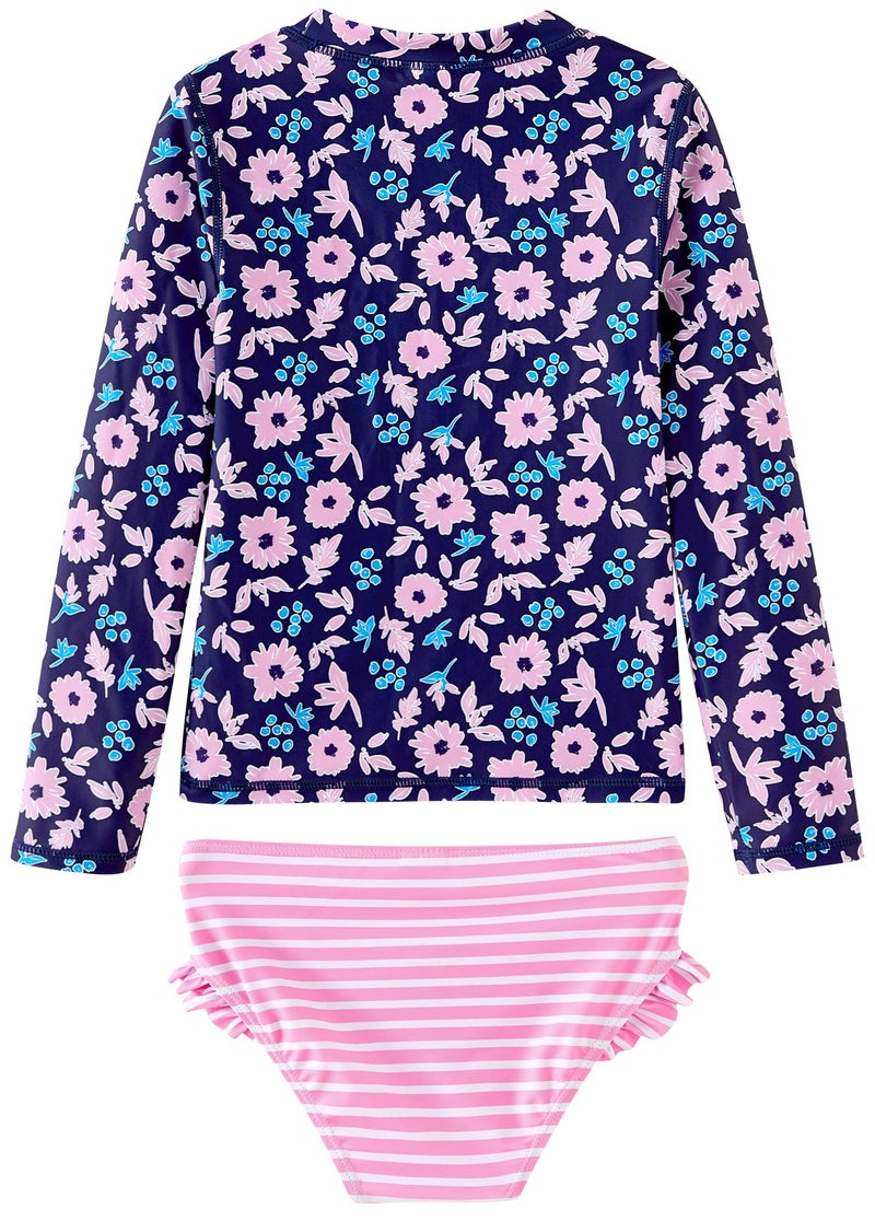 UMELOK Toddler Girls' Rashguard Swimsuit 2-Pieces Long Sleeve Bathing Suit Swimsuit Sets Navy/Pink, Carnation 3T - Image 3