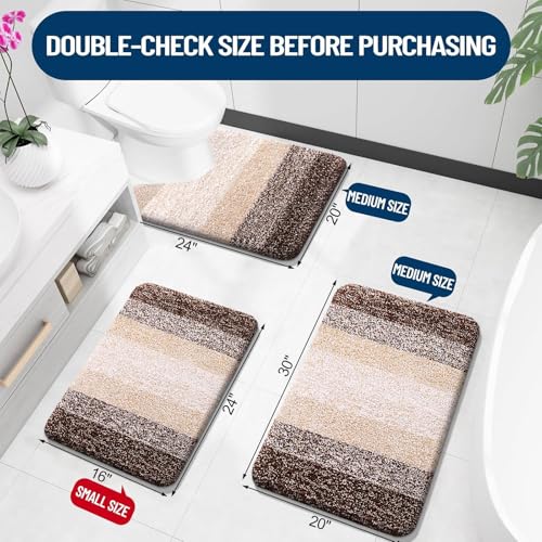 OLANLY Bathroom Rugs Sets 3 Piece, Soft Absorbent Microfiber Bath Mats and U-Shaped Contour Toilet Rug, Plush Shaggy Bath Mat Set for Bathroom (30"x20"+24"x16"+24"x20", Brown) - Image 3