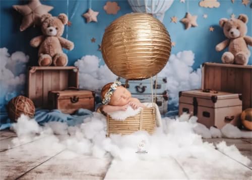 Kate Hot Air Balloon Backdrop for 1st Birthday Party Cartoon Teddy Bear Background Photo Studio Props 7x5ft - Image 3