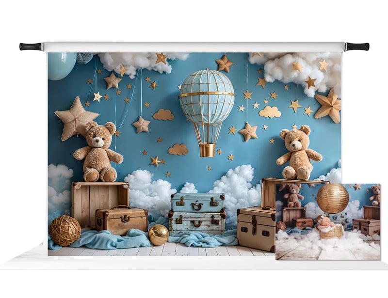 Kate Hot Air Balloon Backdrop for 1st Birthday Party Cartoon Teddy Bear Background Photo Studio Props 7x5ft - Image 2