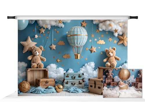 Kate Hot Air Balloon Backdrop for 1st Birthday Party Cartoon Teddy Bear Background Photo Studio Props 7x5ft - Image 1