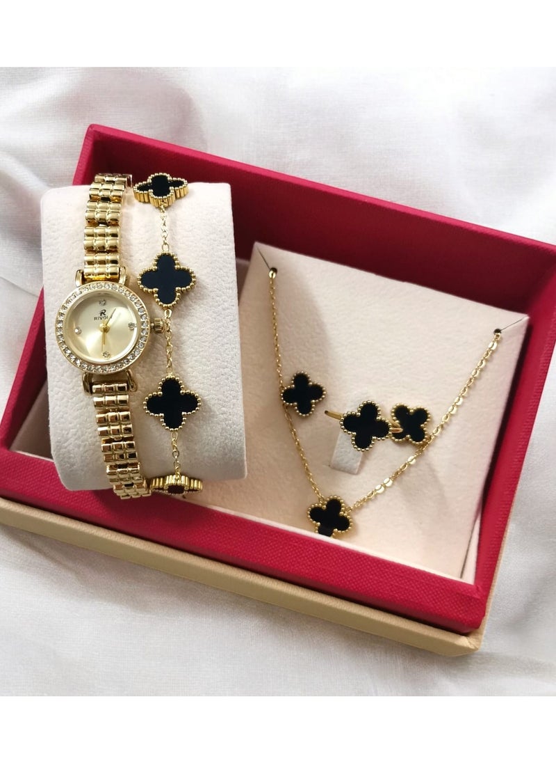 Rivoly Elegant women's stainless steel set consisting of a waterproof watch with a set of bracelets, rings, necklaces, and earrings  - Image 2