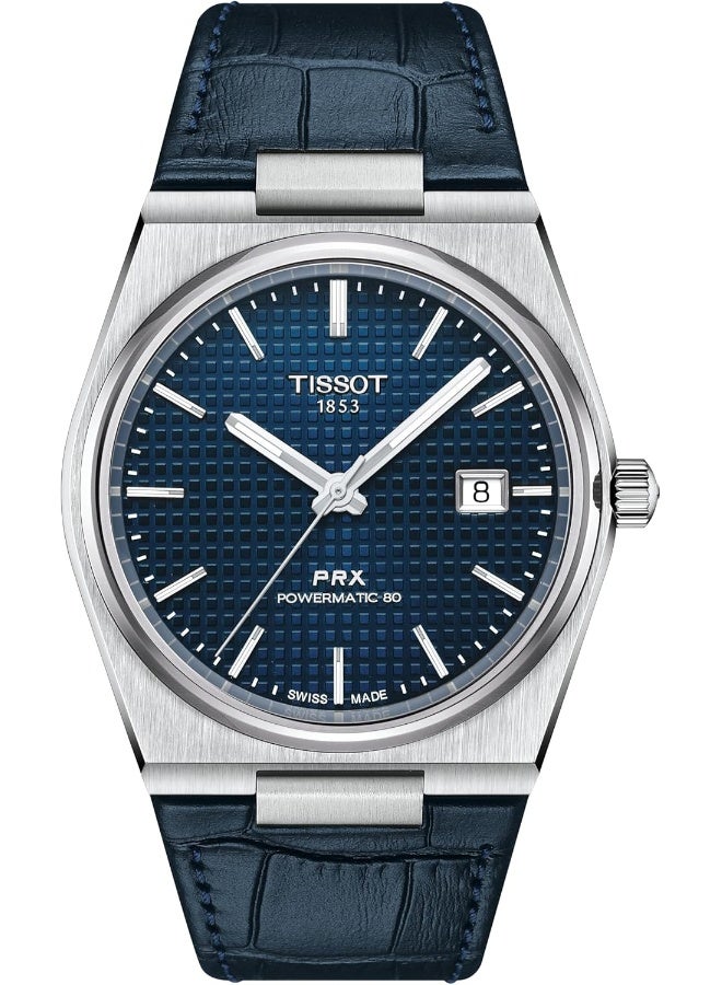 TISSOT Mens PRX Powermatic 80 316L Stainless Steel case Automatic Watch, Blue, Leather, 12 - Image 1
