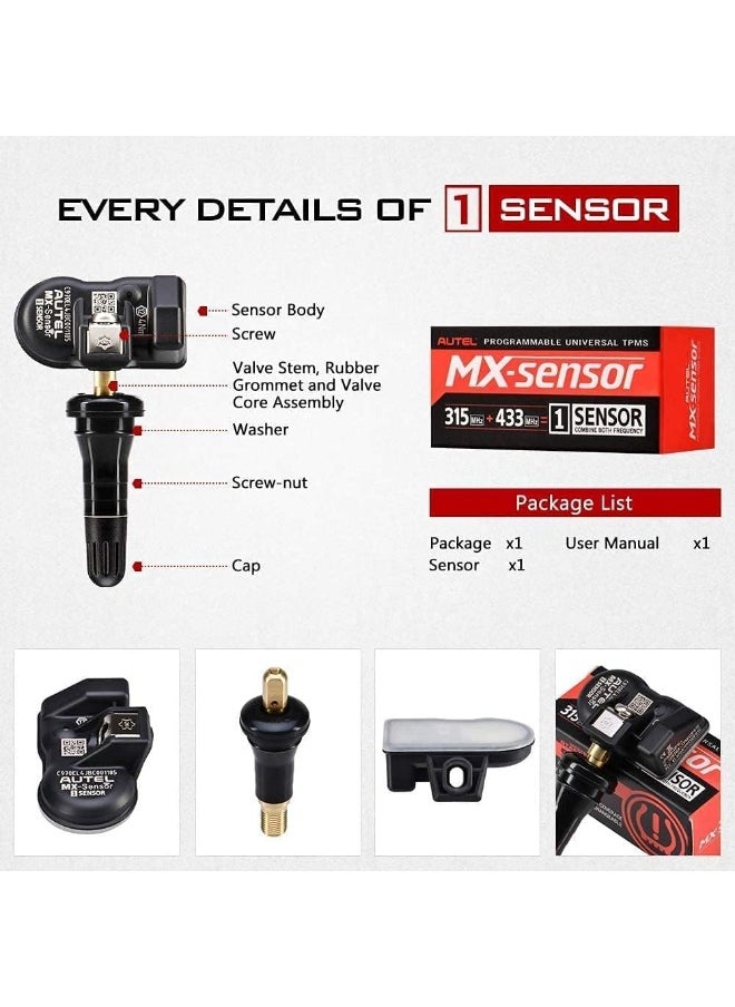 أوتل Autel MaxiTPMS MX Sensors 20pcs Pack with Metal Stem 315/433MHz TPMS Sensor Universal Tire Sensor Programmed by TPMS Tool TS401 TS408 TS501 TS508 TS601 TS608 MK808TS MX808TS MS906TS ITS600  - Image 1