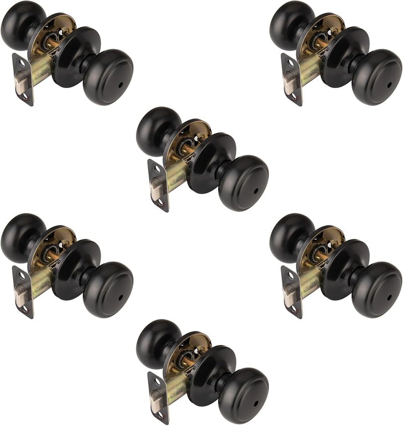 NCSEN 6-Pack Matte Black Door Knobs,Interior Door Knob with Lock,Coastal Style Door knob for Privacy and Bedroom (Bath or Privacy) - Image 1