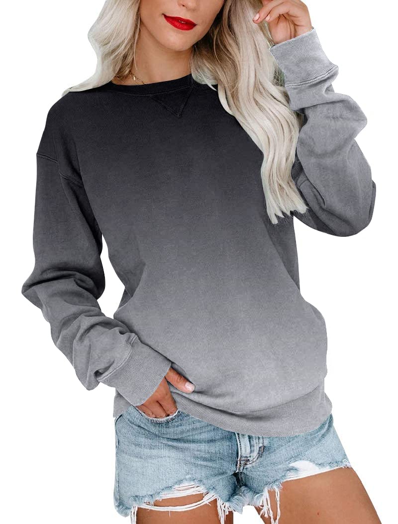 BeadChica Womens Casual Round Neck Sweatshirt Long Sleeve Tops Cute Pullover Loose Fit-Gradient-XL - Image 1