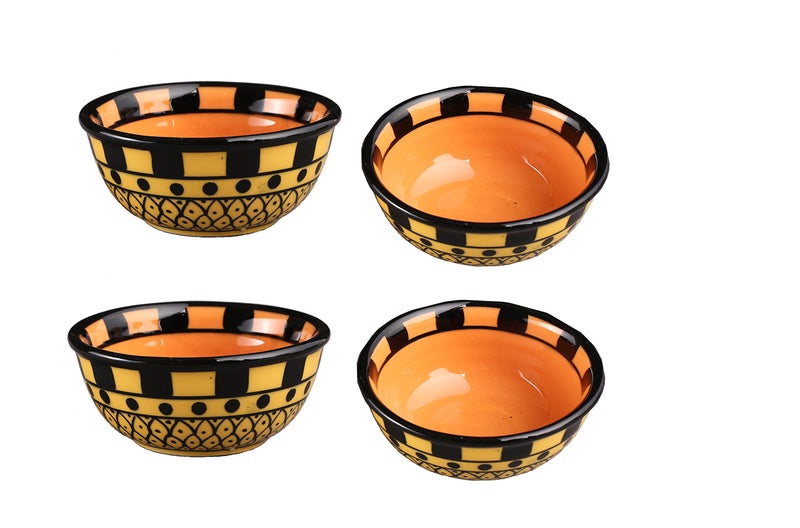 Caffeine Ceramic Handmade Orange Glossy Color Bowl (Set of 4) - Image 1