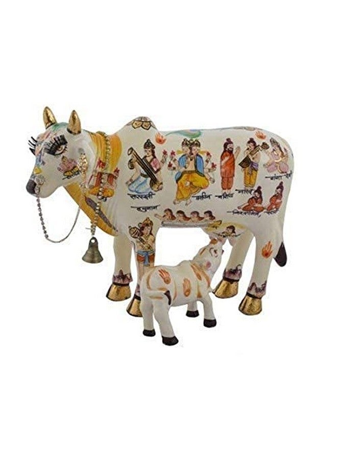 Achleshwar Handcrafted Polyresin Kamdhenu Cow Figurine with Calf for Full Filling Wishes of Human Being (Multicolour, 19cmx12cmx15cm);Ach320 - Image 1